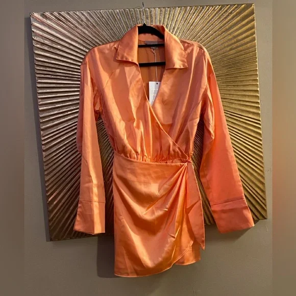 Show Me Your Mumu Clara Collared Mini Dress in Cantaloupe Luxe Satin Size XS - Picture 5 of 9